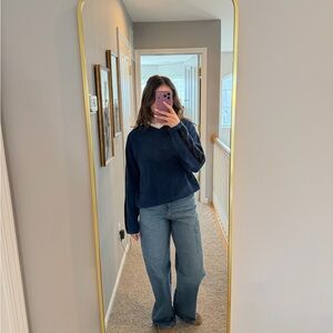 Abercrombie & Fitch Blue V-Neck Sweater with Navy Shoulder Panels